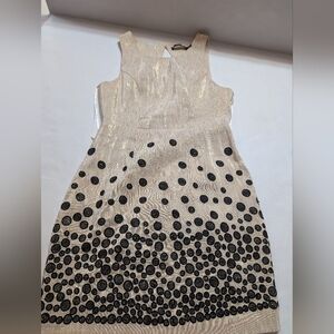 Ark & Co Dress Cream Open Back with Gold Threads Black Circles Gold Beads Size M